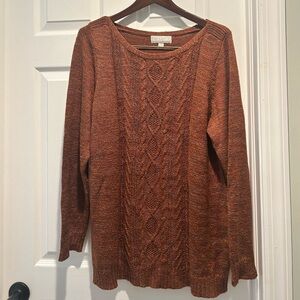 Carolyn Taylor Women's 2X Burnt Orange Cable Knit Sweater Long Sleeve Classic